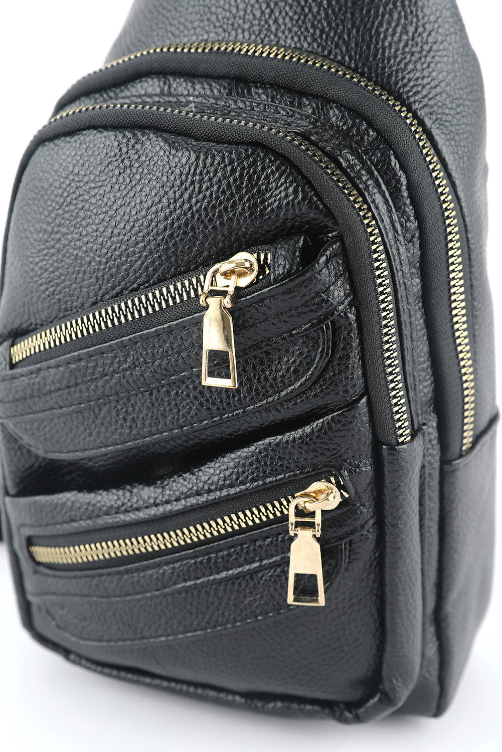 Black Faux Leather Zipped Sling Bag