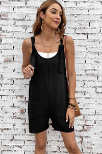 Rose Shoulder Strap Pocket Textured Romper