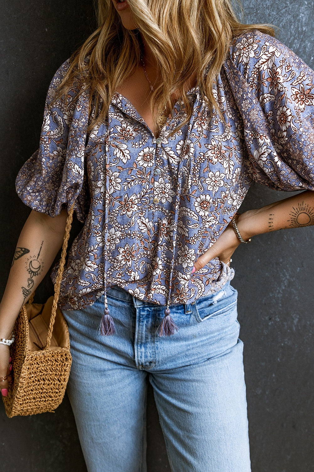 Tie Neck Half Sleeve Blouse