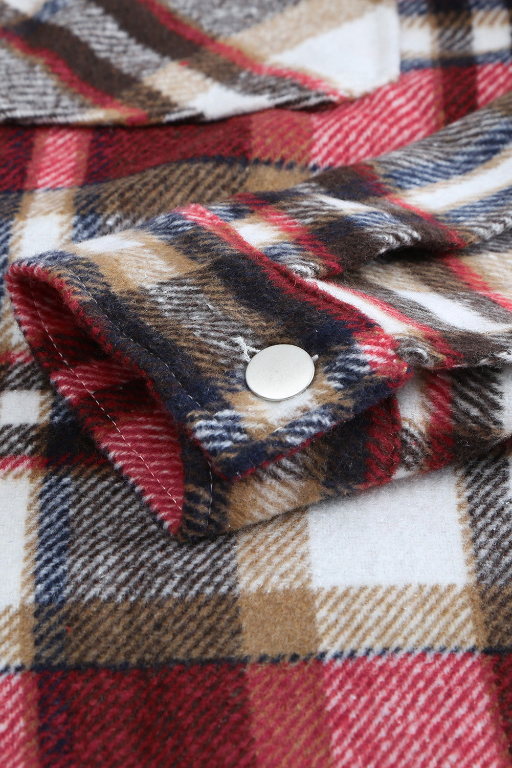 Khaki Plaid Print Casual Button Up Pocket Shirt