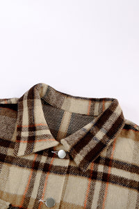 Khaki Plaid Print Casual Button Up Pocket Shirt