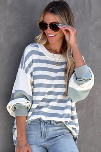 Striped Colorblock Casual Drop Shoulder Sweatshirt