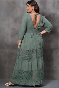 Plus Size Tied V-Neck Smocked Crochet Maxi Dress