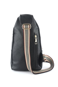 Black Faux Leather Zipped Sling Bag