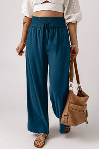 Brown Casual Drawstring Wide Leg Pants