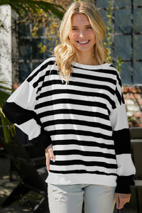 Striped Colorblock Casual Drop Shoulder Sweatshirt