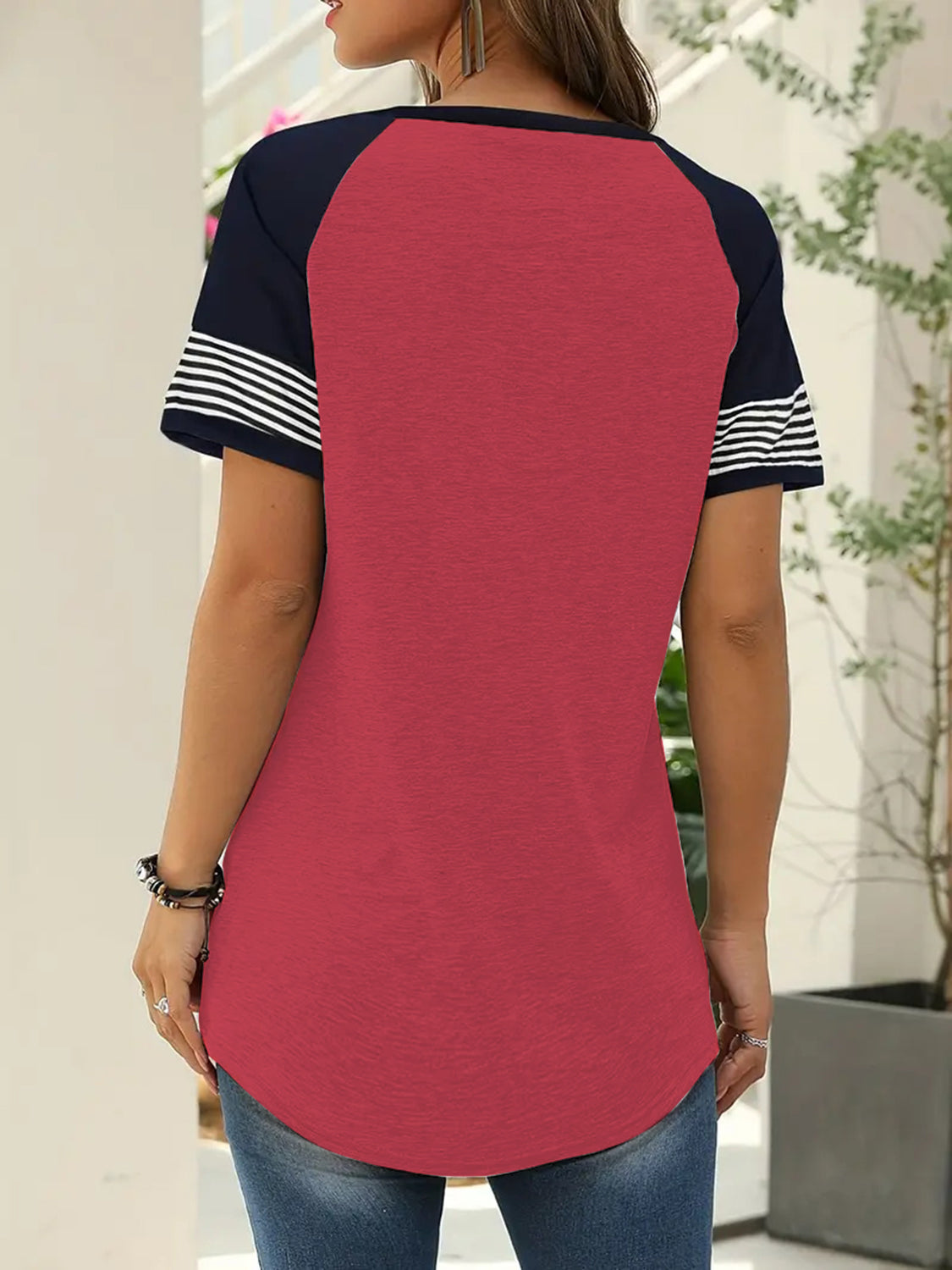 Striped Round Neck Short Sleeve T-Shirt