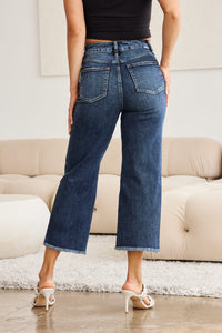 High Waist Raw Hem Distressed Jeans