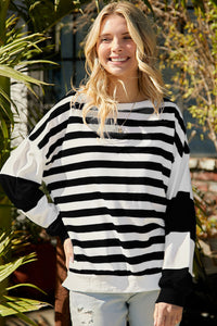 Striped Colorblock Casual Drop Shoulder Sweatshirt