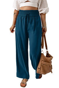 Brown Casual Drawstring Wide Leg Pants