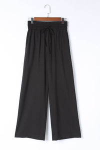 Brown Casual Drawstring Wide Leg Pants