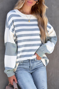 Striped Colorblock Casual Drop Shoulder Sweatshirt