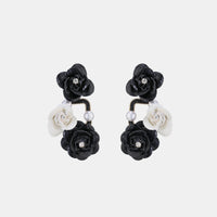 Pendientes de flores de cuero PU con diamantes de imitación