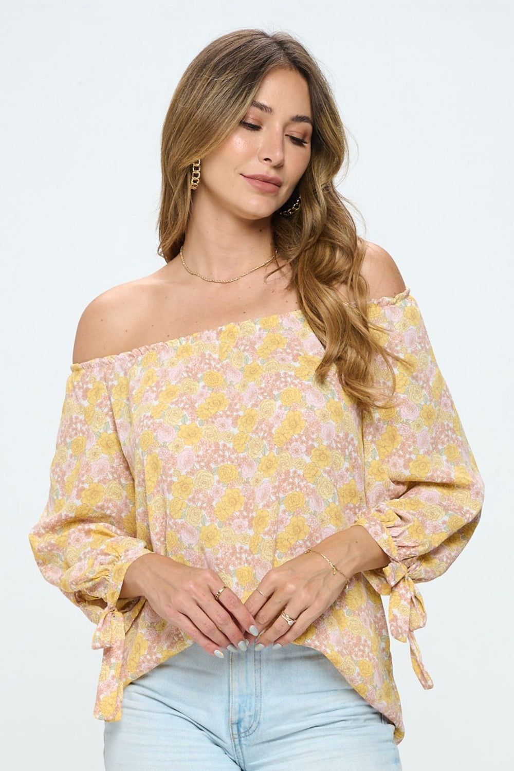 Floral Off-Shoulder Long Sleeve Blouse