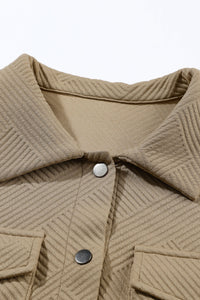 Beige Solid Textured Flap Pocket Buttoned Shacket