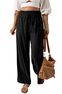 Brown Casual Drawstring Wide Leg Pants