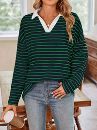 Striped Johnny Collar Long Sleeve T-Shirt