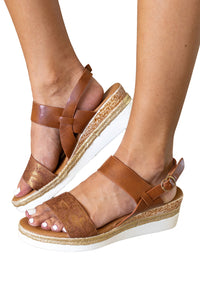 Brown Snake Print Leatherette Wedges