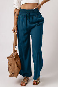 Brown Casual Drawstring Wide Leg Pants