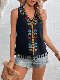 Tassel Printed V-Neck Tank