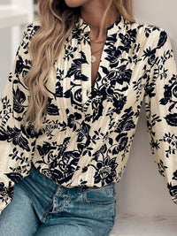 Perfee Notched Long Sleeve Shirt