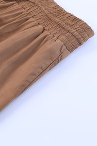 Brown Casual Drawstring Wide Leg Pants