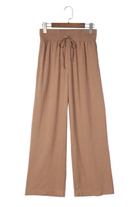 Brown Casual Drawstring Wide Leg Pants