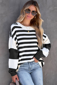 Striped Colorblock Casual Drop Shoulder Sweatshirt