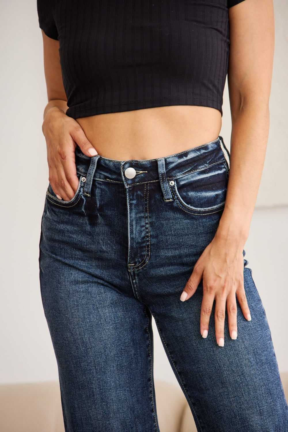 High Waist Raw Hem Distressed Jeans