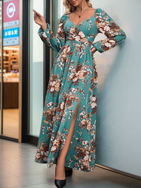 Slit Surplice Long Sleeve Maxi Dress