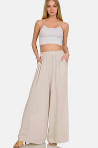 Pleated Linen Blend Wide Leg Pants