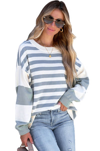 Striped Colorblock Casual Drop Shoulder Sweatshirt