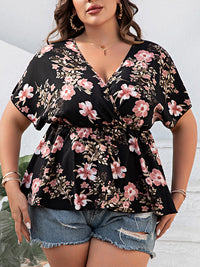 Floral Surplice Short Sleeve Blouse