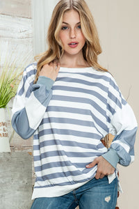 Striped Colorblock Casual Drop Shoulder Sweatshirt