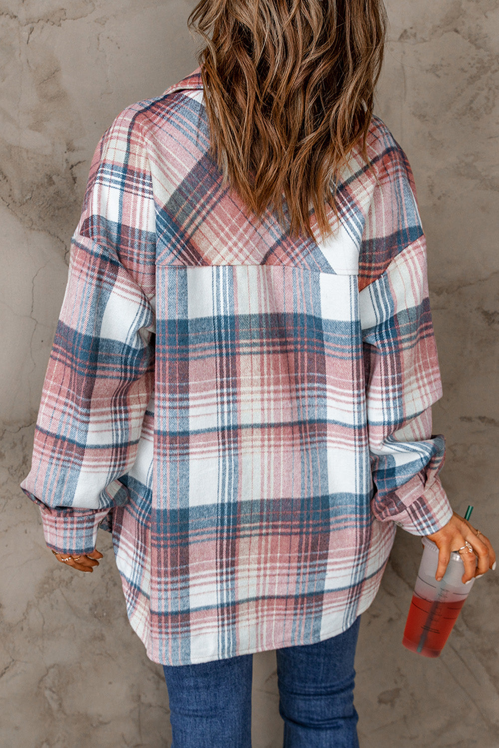 Gold Flame & Grey Plaid Button Up Collared Flannel Shacket