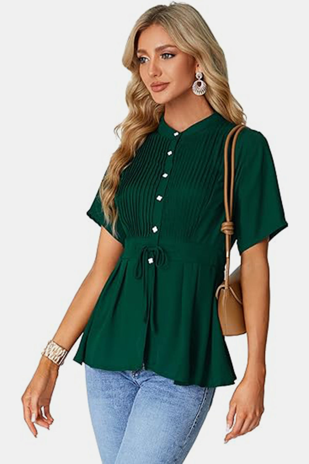 Blusa de manga corta con cuello redondo anudada