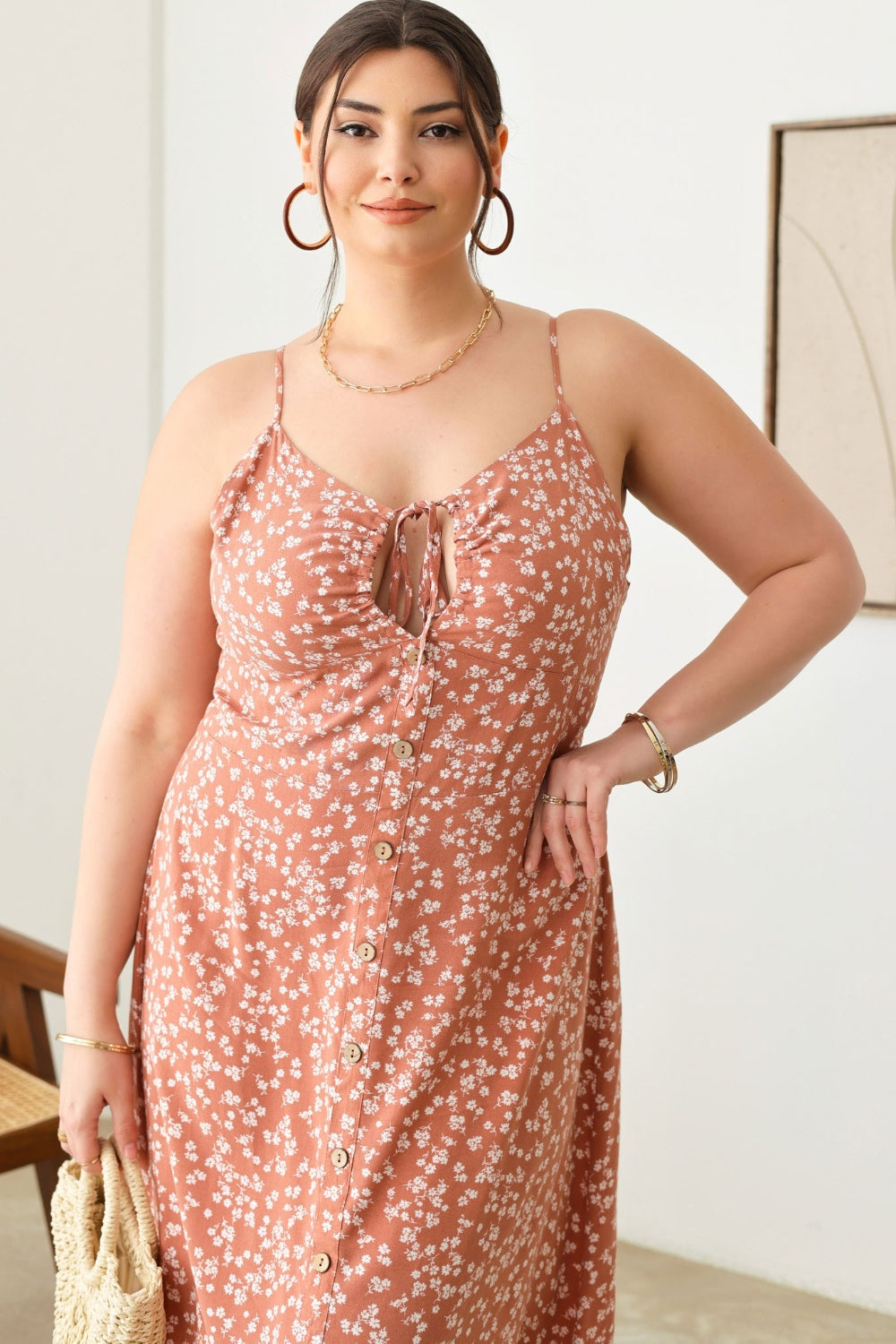 Cutout Floral Spaghetti Strap Dress