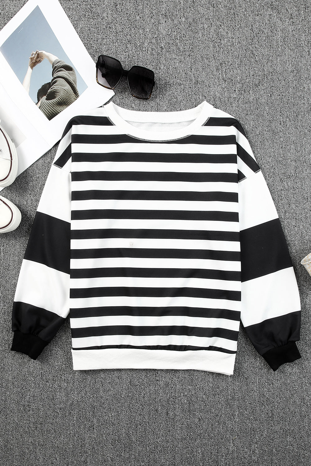 Striped Colorblock Casual Drop Shoulder Sweatshirt