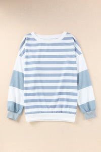 Striped Colorblock Casual Drop Shoulder Sweatshirt