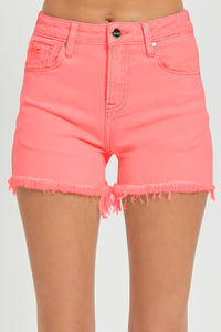 RISEN Tummy Control High Rise Fray Hem Denim Shorts