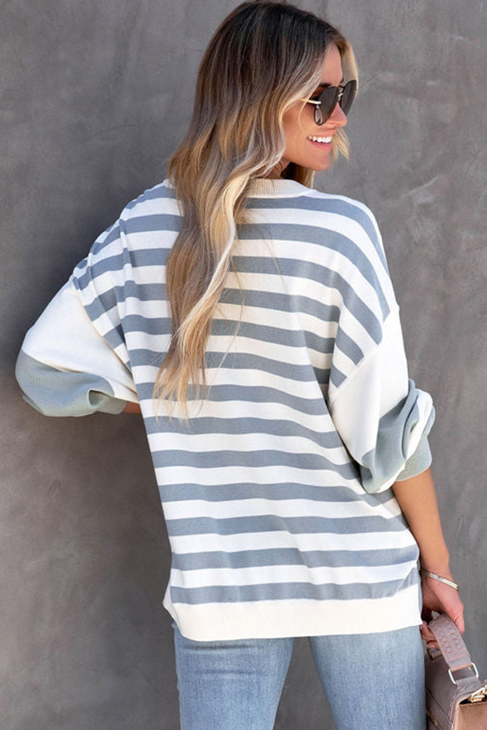 Striped Colorblock Casual Drop Shoulder Sweatshirt