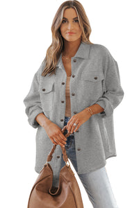 Beige Solid Textured Flap Pocket Buttoned Shacket