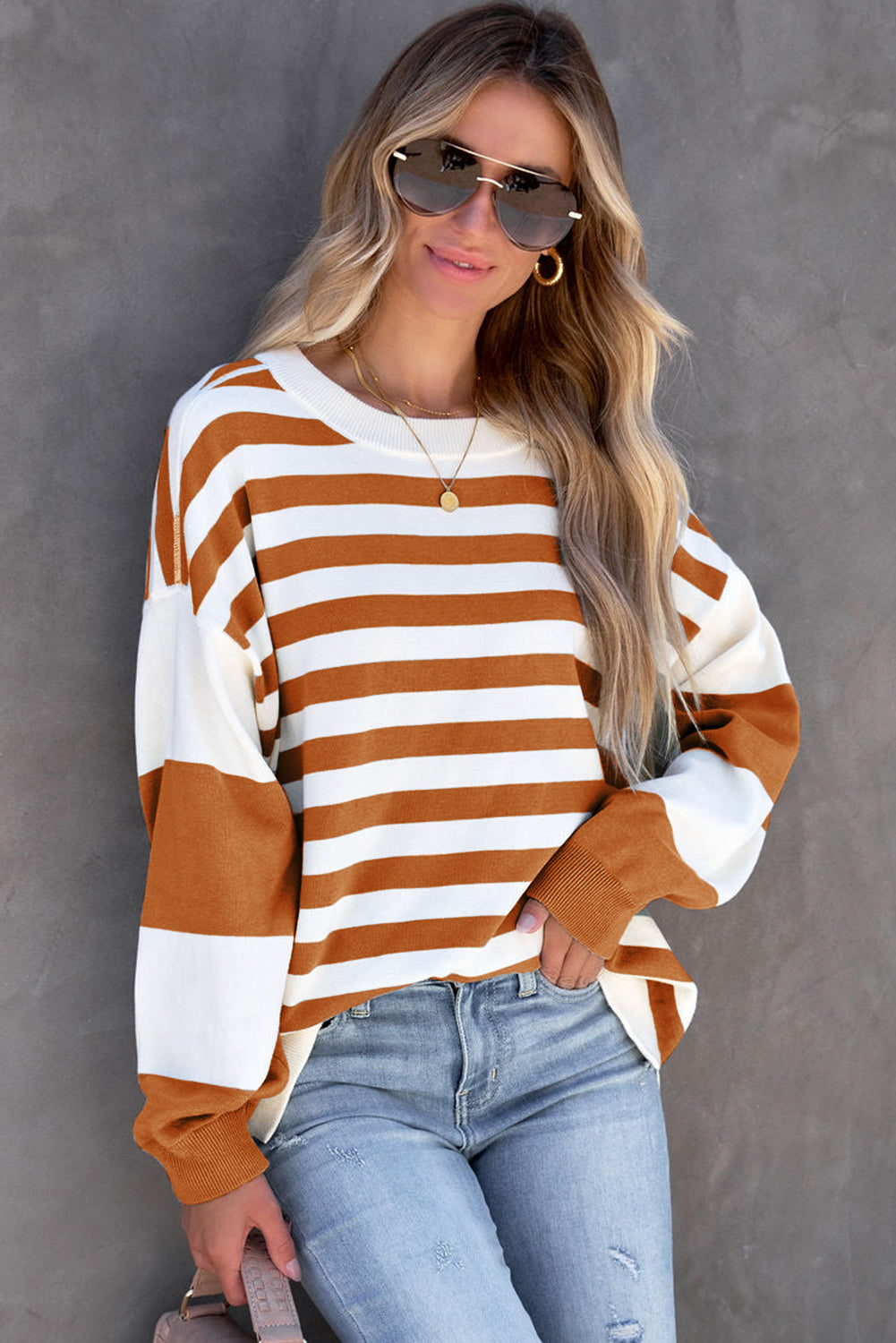 Striped Colorblock Casual Drop Shoulder Sweatshirt