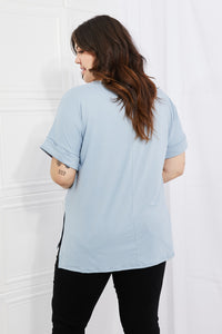 Zenana Simply Comfy Full Size V-Neck Loose Fit T-Shirt in Blue