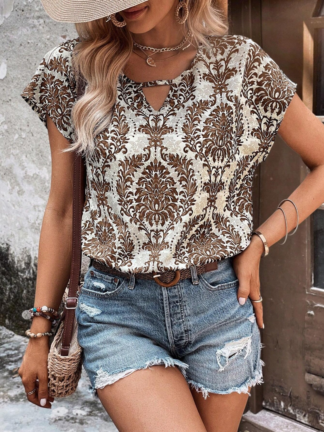 Regal Pattern Short Sleeve Blouse