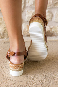 Brown Snake Print Leatherette Wedges