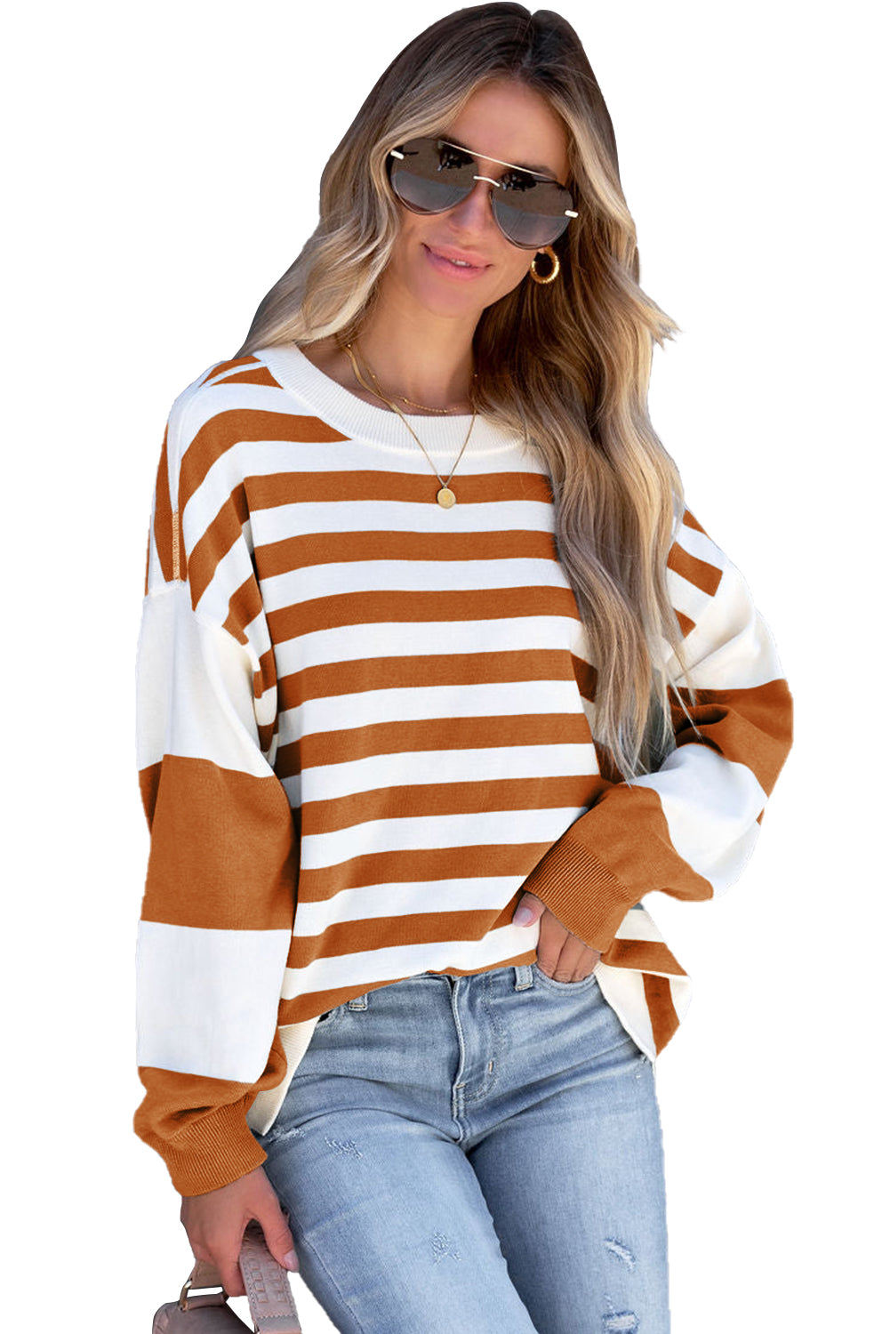 Striped Colorblock Casual Drop Shoulder Sweatshirt