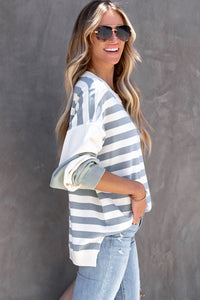 Striped Colorblock Casual Drop Shoulder Sweatshirt