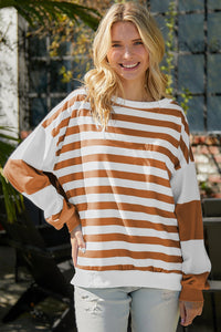 Striped Colorblock Casual Drop Shoulder Sweatshirt