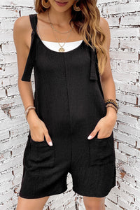 Rose Shoulder Strap Pocket Textured Romper